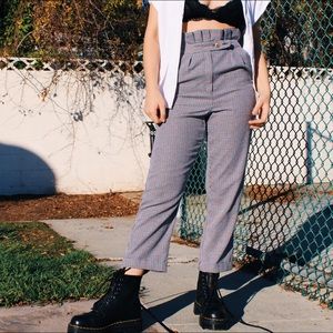 High waisted plaid trousers